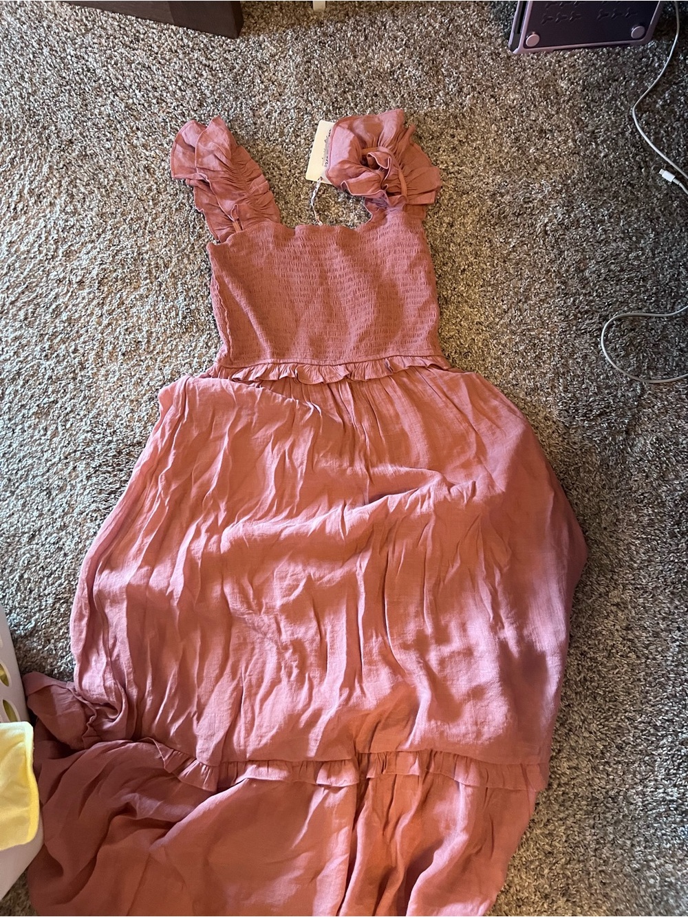 Francesca's Collections Dusty Rose Ruffle Strap Maxi Dress